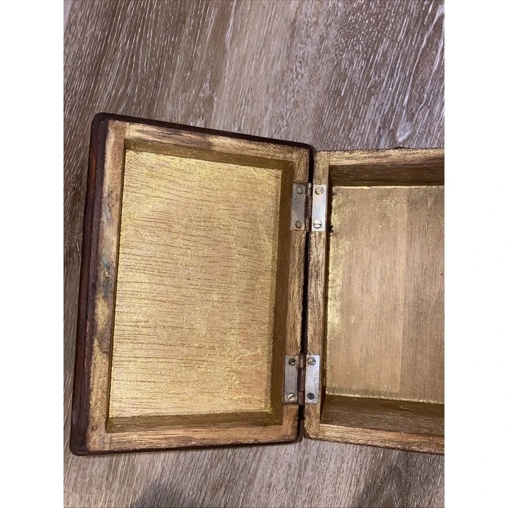 Vintage Handmade Peruvian Wood Jewelry Box with Woman and Moon Depiction
